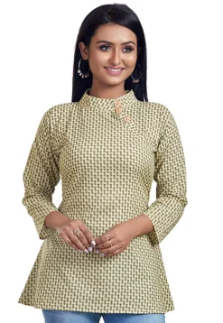 Printed Cotton Tunic in Light Beige