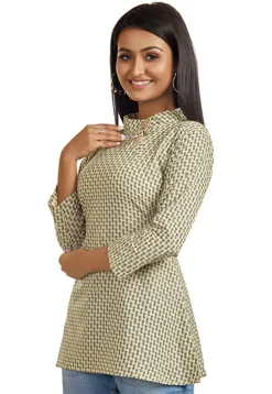 Printed Cotton Tunic in Light Beige