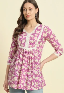 Printed Cotton Tunic in Light Purple