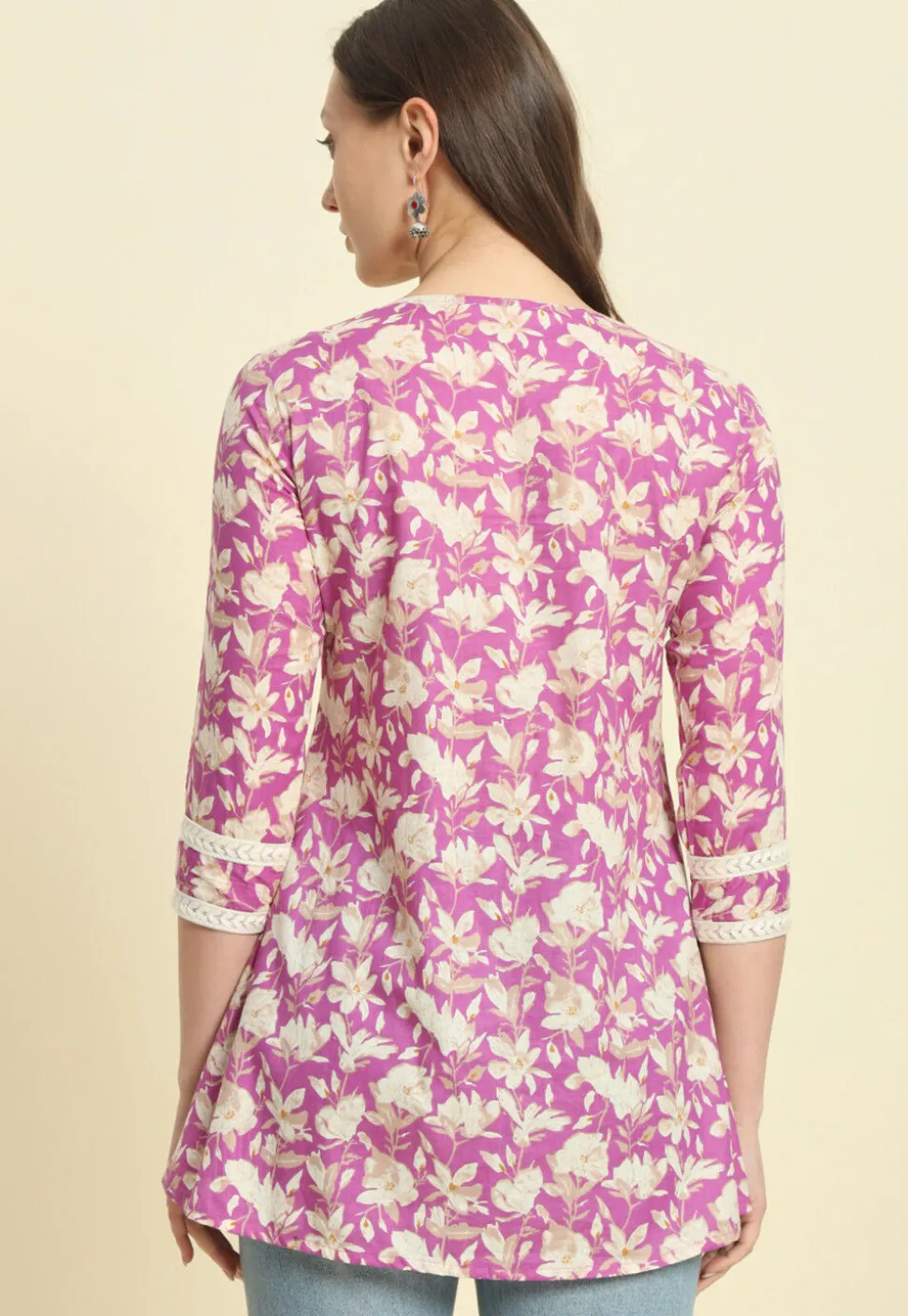 Printed Cotton Tunic in Light Purple