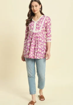 Printed Cotton Tunic in Light Purple