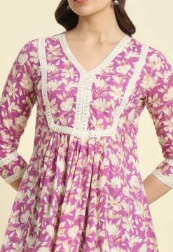 Printed Cotton Tunic in Light Purple