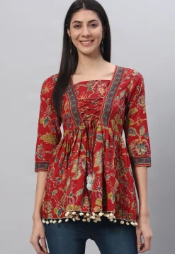 Printed Cotton Tunic in Maroon