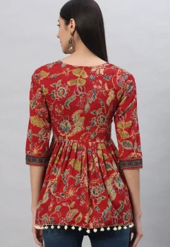 Printed Cotton Tunic in Maroon