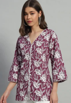 Printed Cotton Tunic in Purple