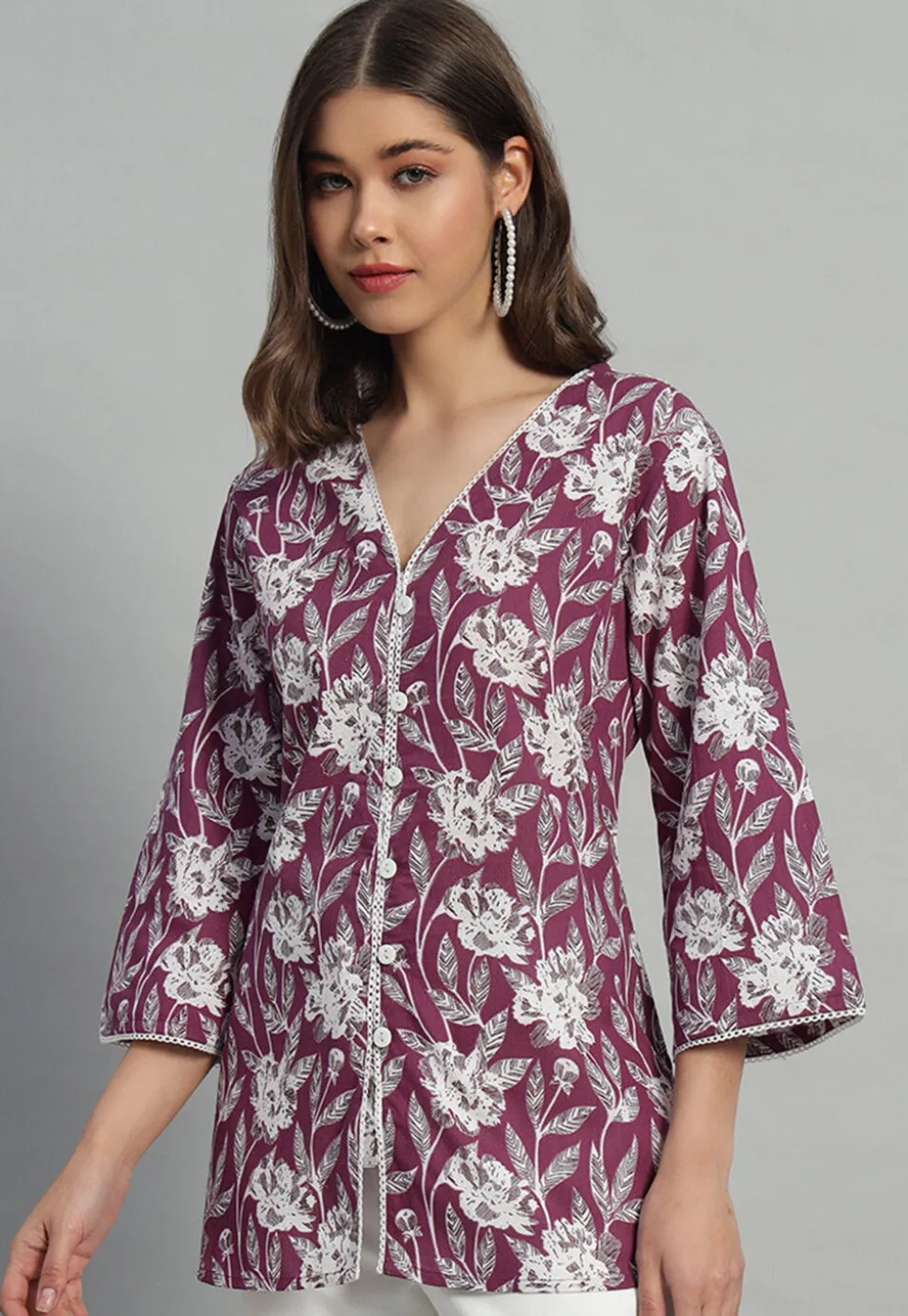 Printed Cotton Tunic in Purple