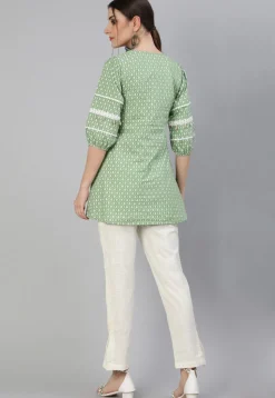 Printed Cotton Tunic in Pastel Green
