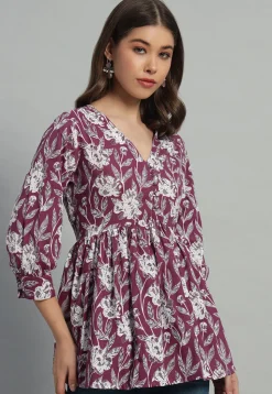 Printed Cotton Tunic in Purple