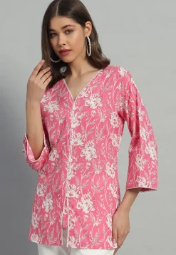 Printed Cotton Tunic in Pink