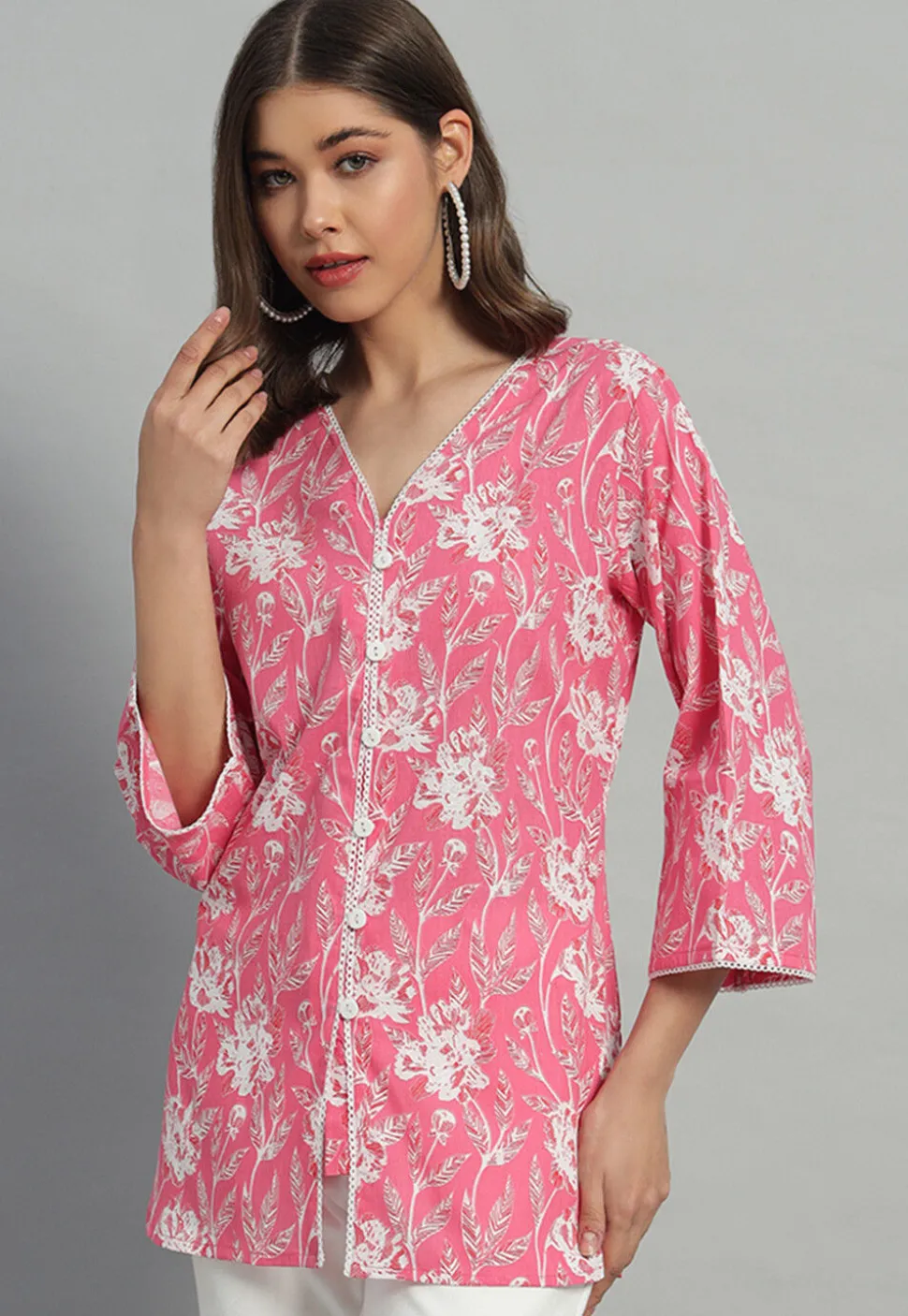Printed Cotton Tunic in Pink