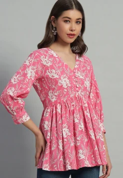 Printed Cotton Tunic in Pink