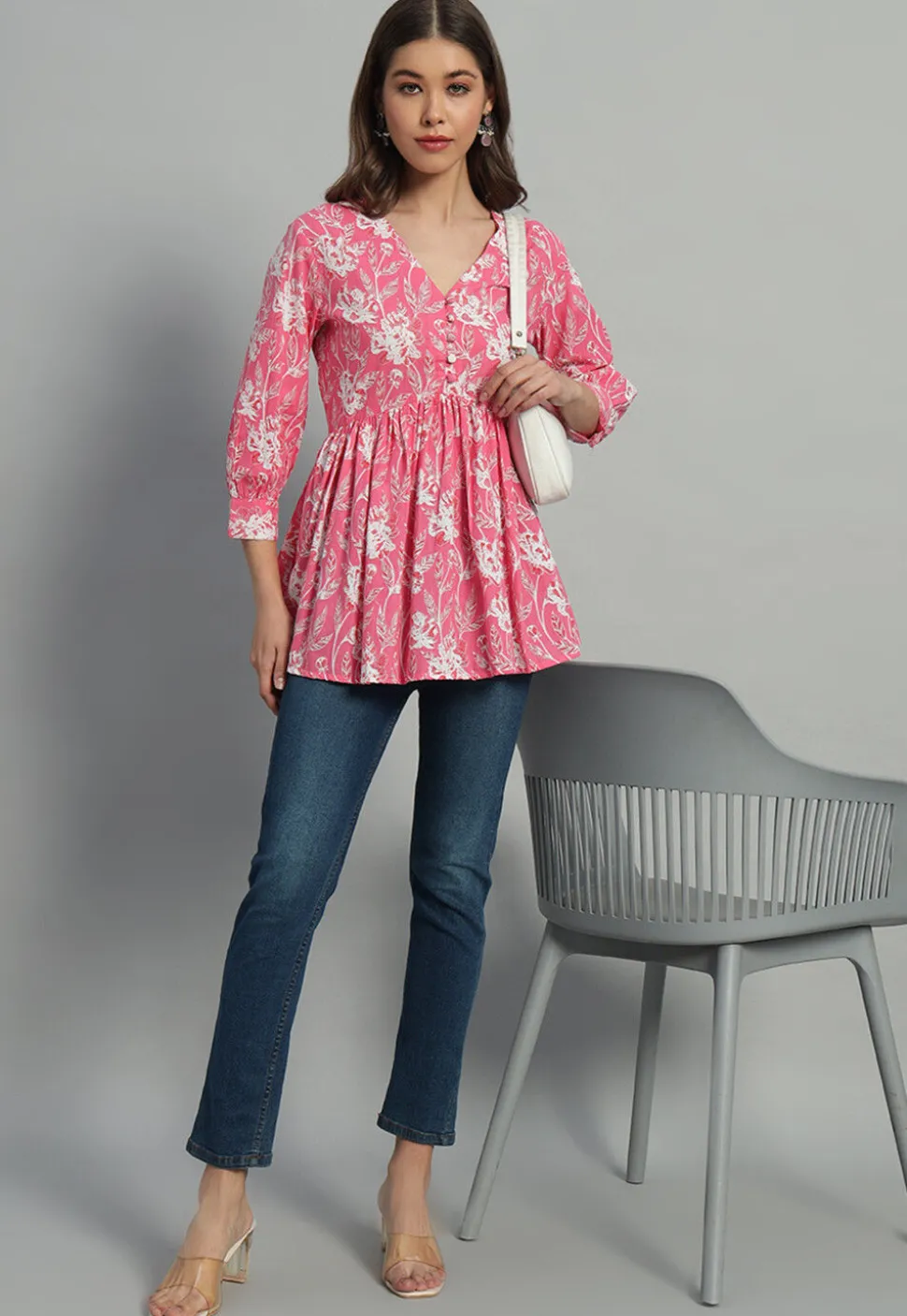 Printed Cotton Tunic in Pink