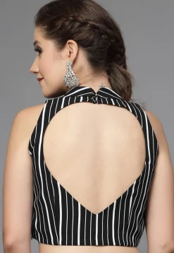 Printed Crepe Back Cut Out Blouse in Black