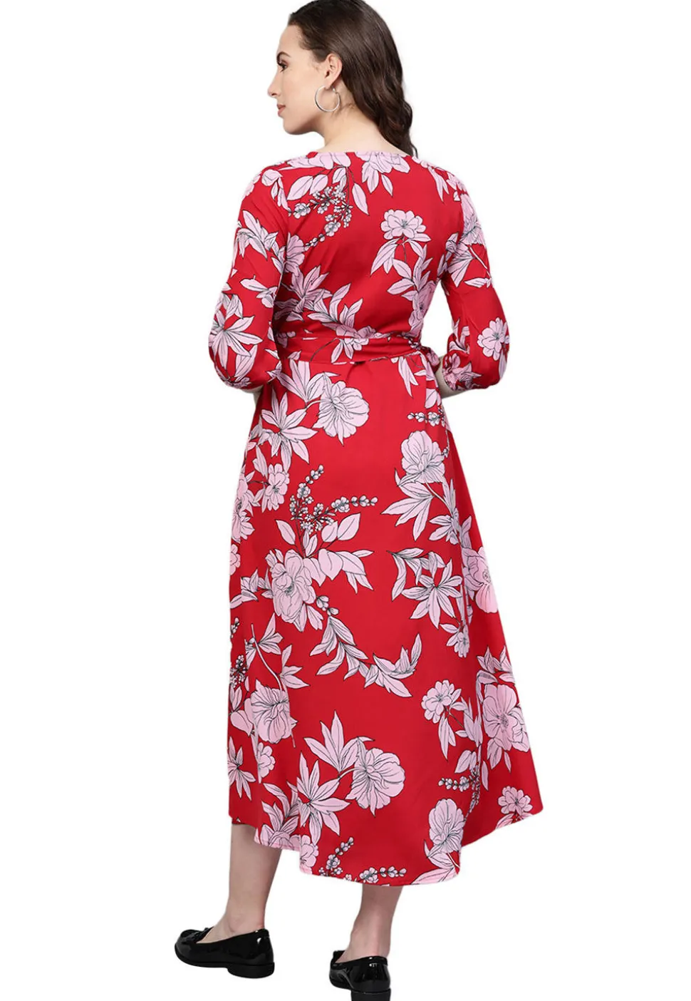 Printed Crepe Dress in Red