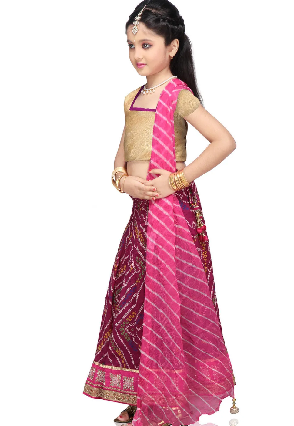 Printed Crepe Lehenga Set in Magenta