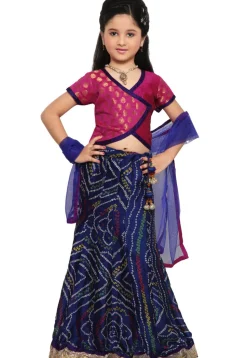 Printed Crepe Lehenga Set in Navy Blue