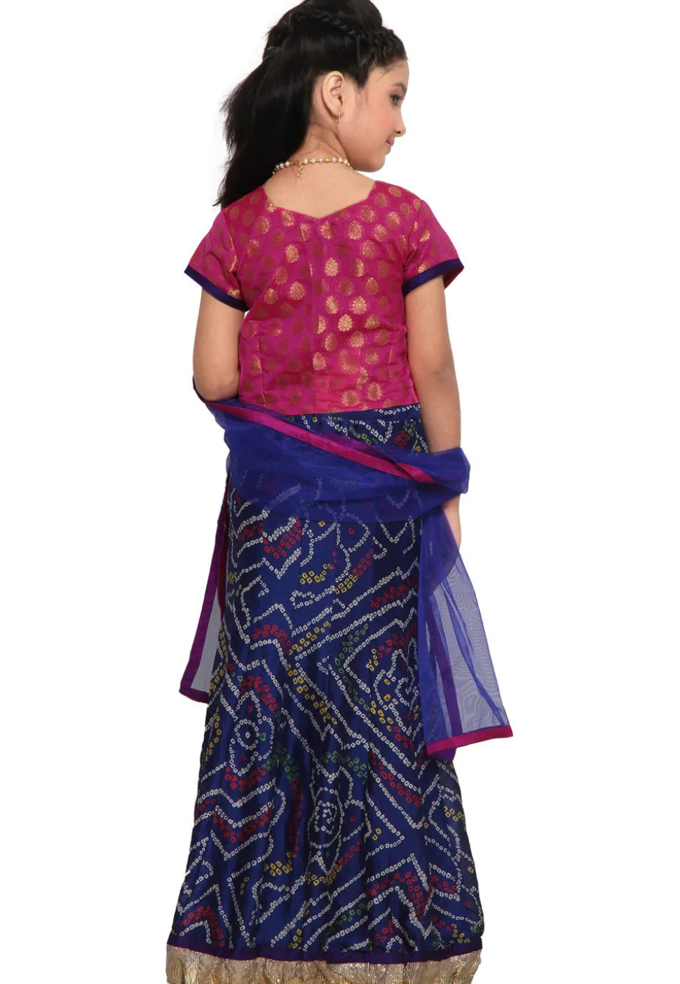 Printed Crepe Lehenga Set in Navy Blue