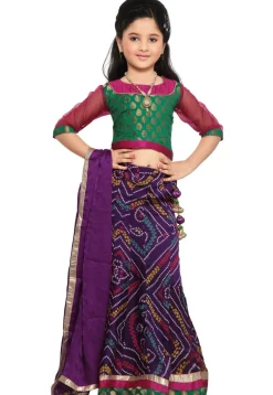 Printed Crepe Lehenga Set in Purple