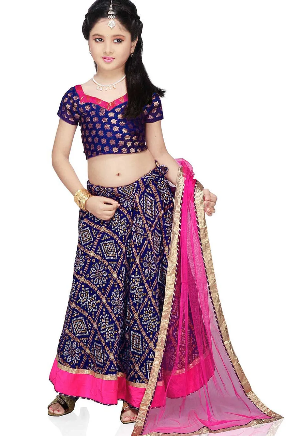 Printed Crepe Lehenga Set in Royal Blue