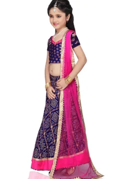 Printed Crepe Lehenga Set in Royal Blue