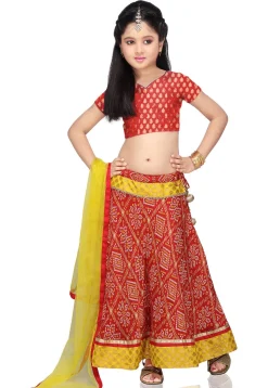 Printed Crepe Lehenga Set in Red