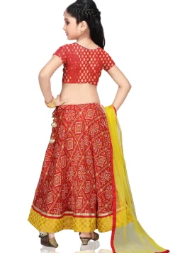 Printed Crepe Lehenga Set in Red