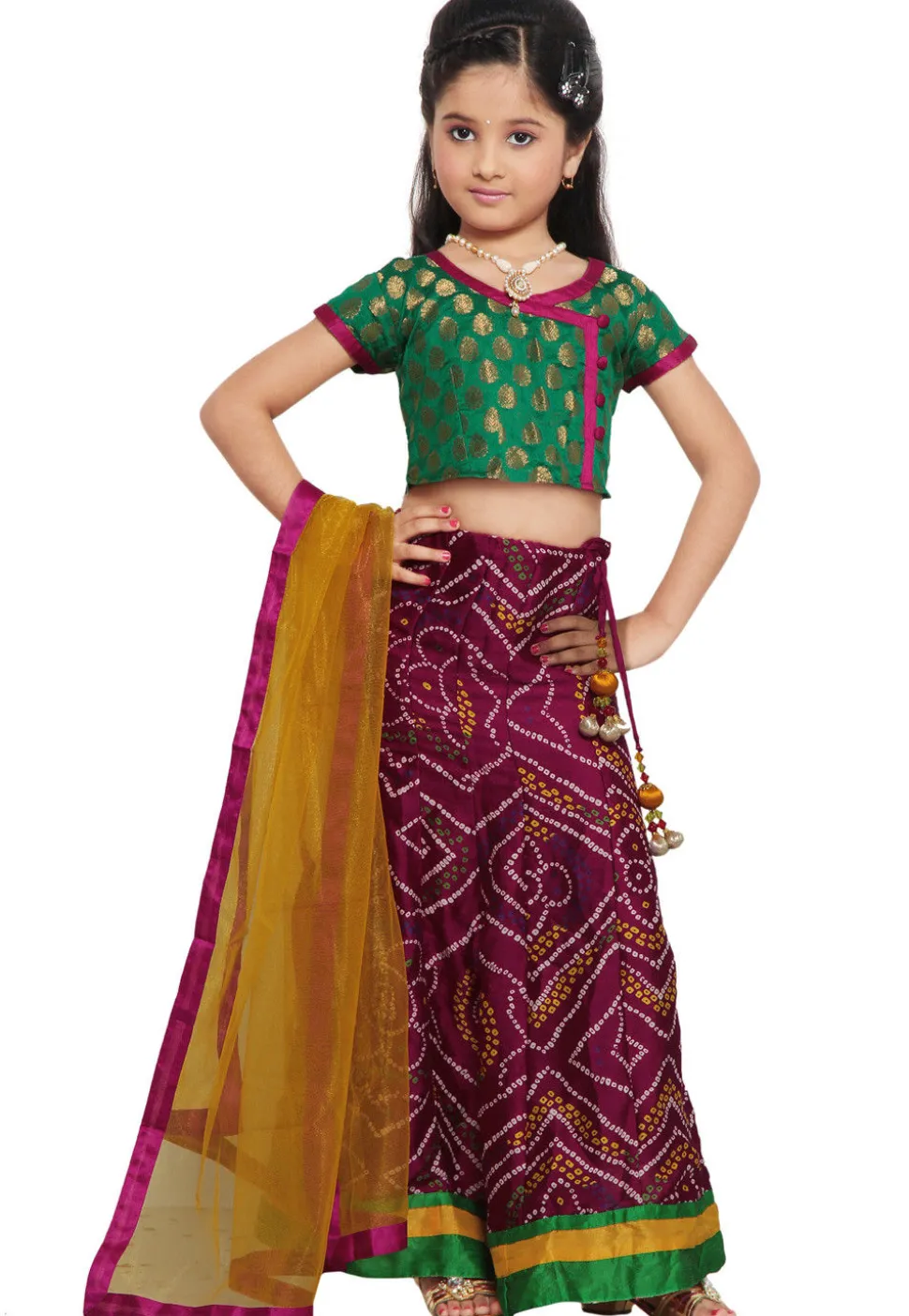 Printed Crepe Lehenga Set in Magenta