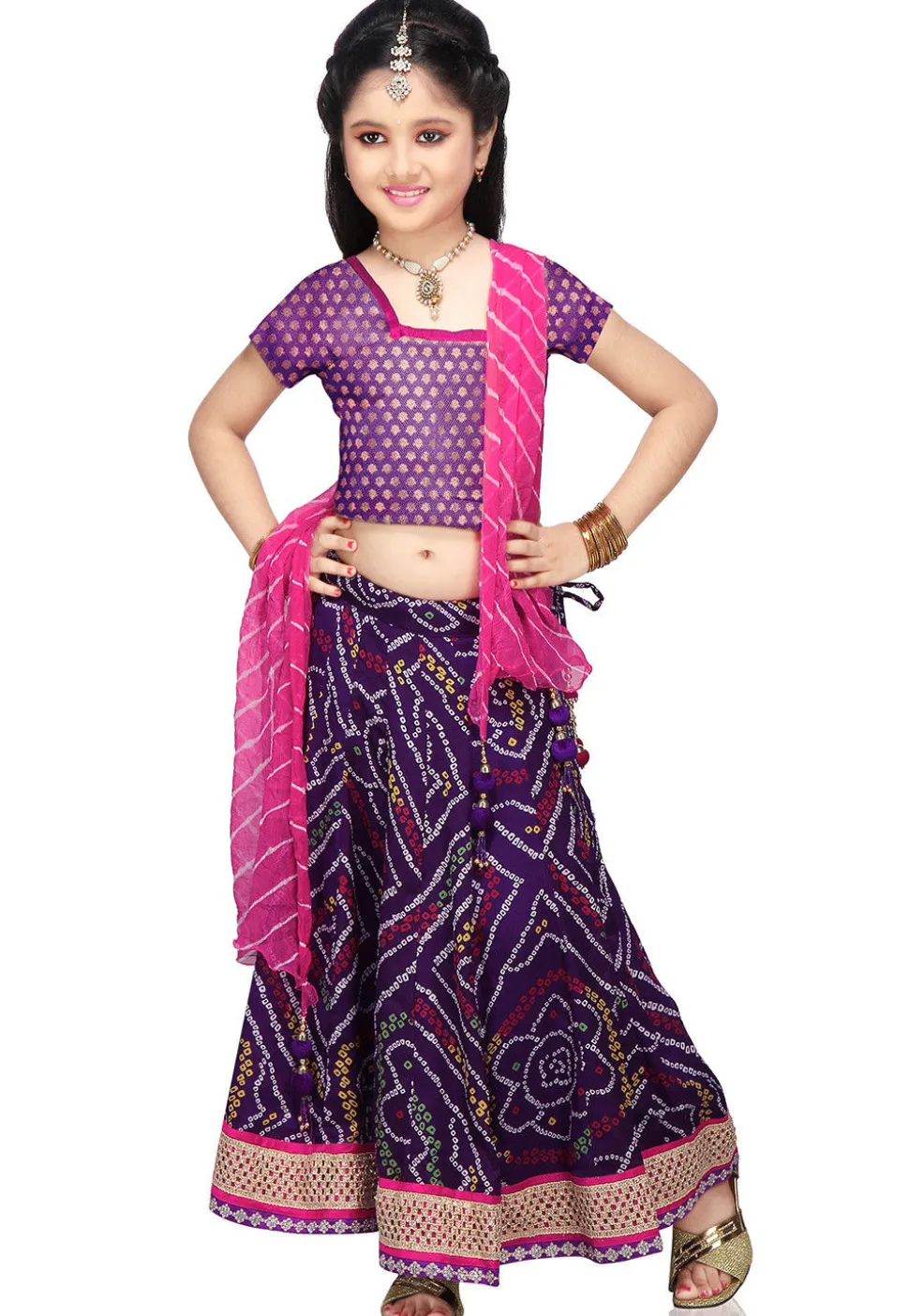 Printed Crepe Lehenga Sets in Purple