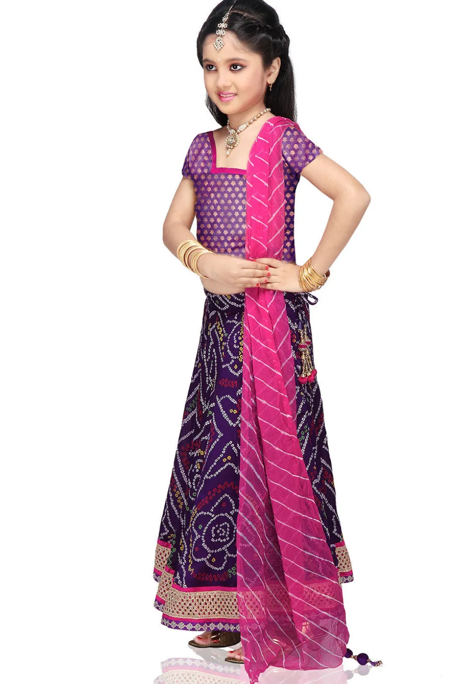 Printed Crepe Lehenga Sets in Purple