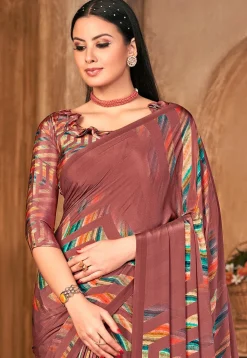 Printed Crepe Saree in Dark Old Rose