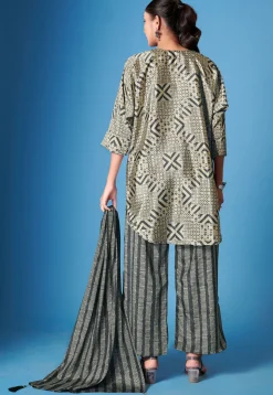 Printed Crepe Silk High Low Tunic Set in Beige
