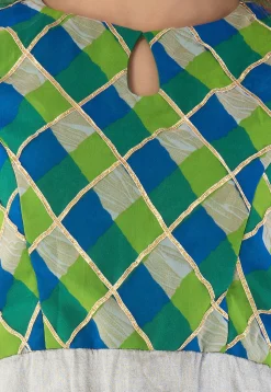 Printed Dupion Silk Abaya Style Suit in Grey and Multicolor