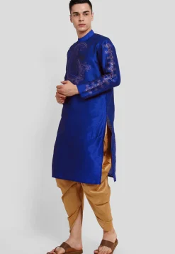 Printed Dupion Silk Kurta Set in Royal Blue