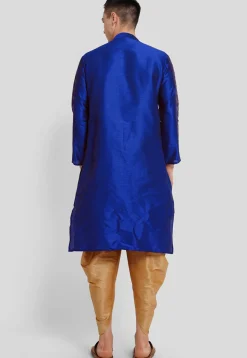 Printed Dupion Silk Kurta Set in Royal Blue