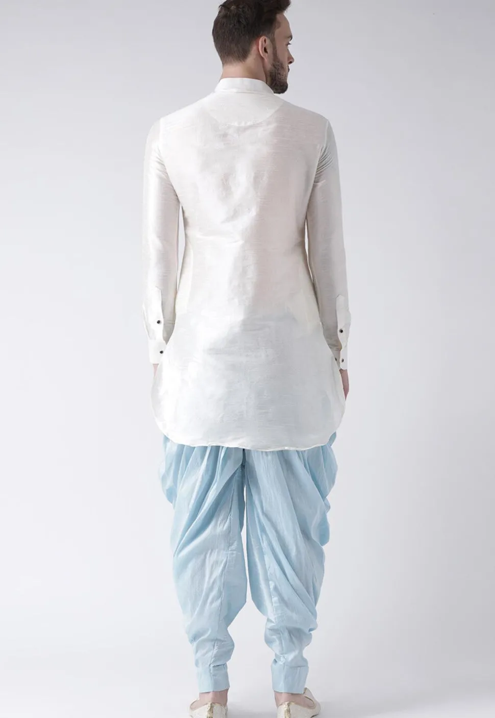 Printed Dupion Silk Kurta Set in White