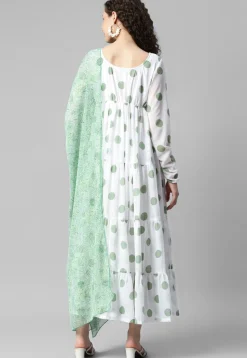 Printed Georgette Abaya Style Suit in White