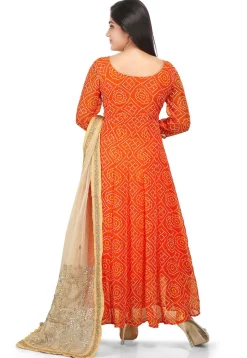 Printed Georgette Abaya Style Suit in Orange