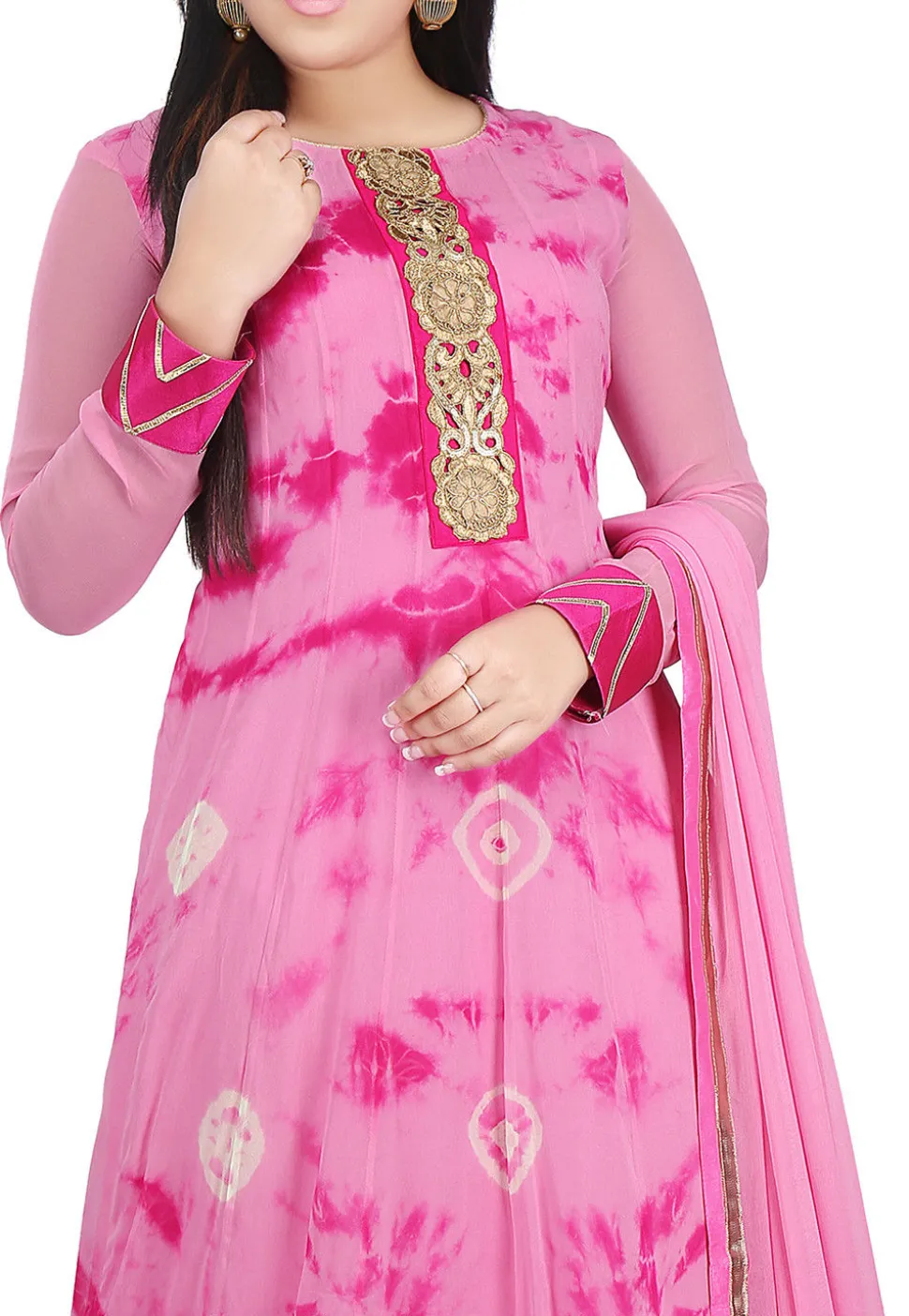 Printed Georgette Abaya Style Suit in Pink