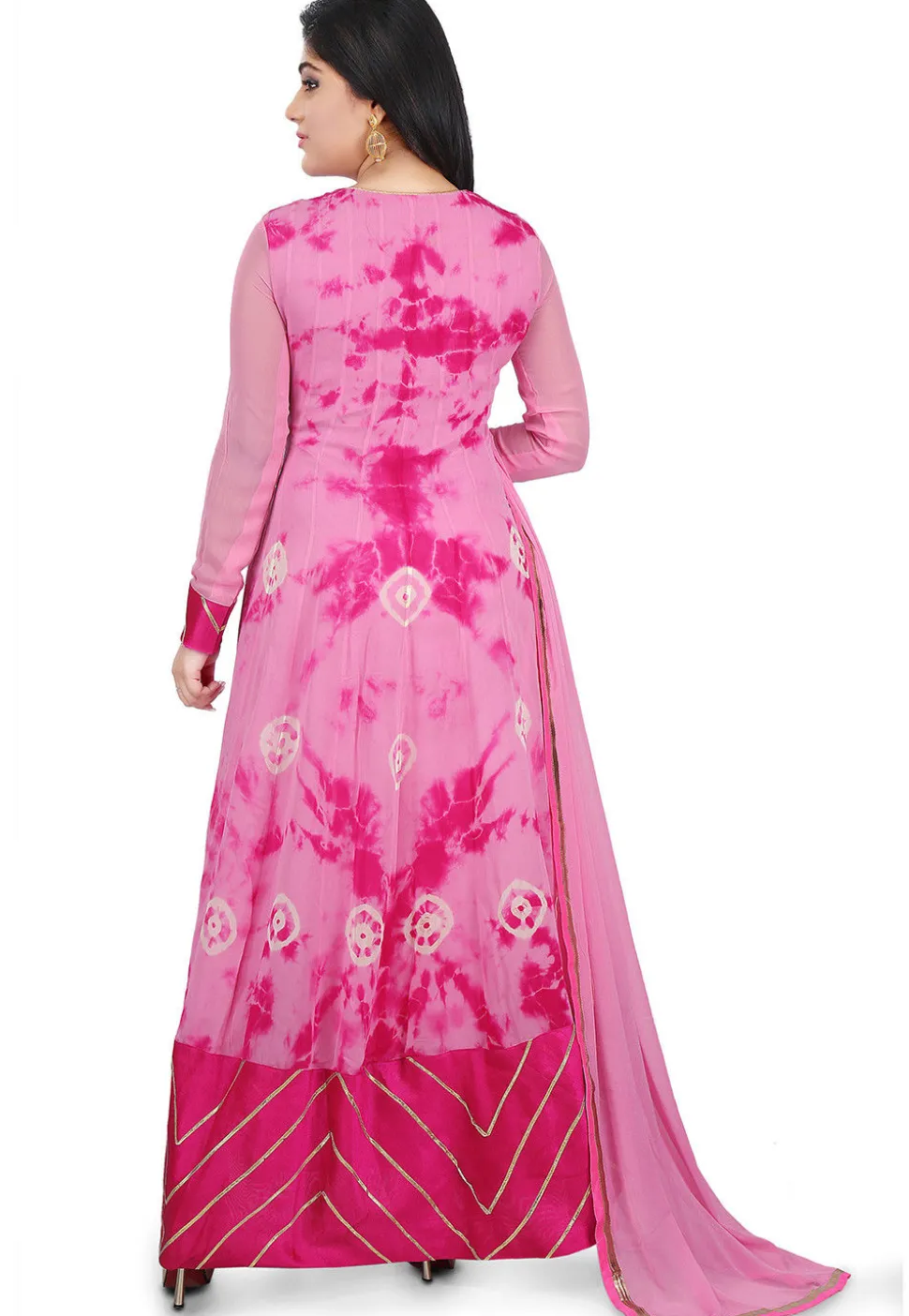 Printed Georgette Abaya Style Suit in Pink