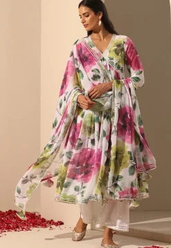 Printed Georgette Anarkali Suit in White