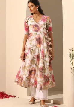 Printed Georgette Anarkali Suit in White