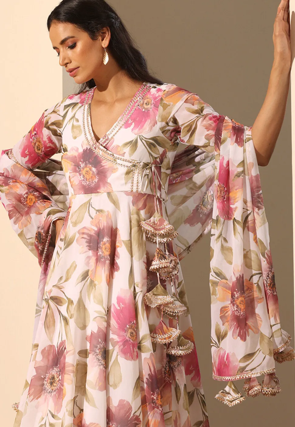 Printed Georgette Anarkali Suit in White