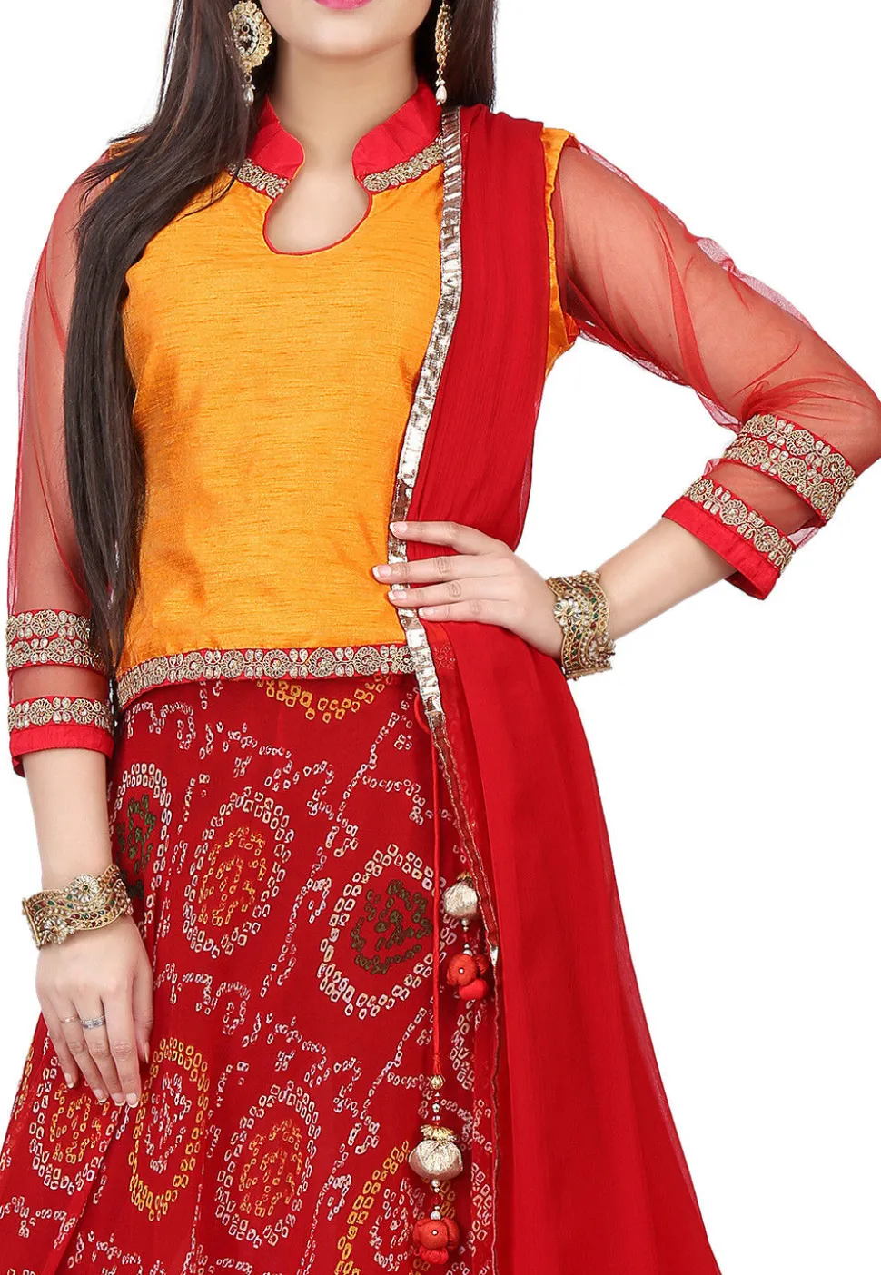 Printed Georgette Circular Lehenga in Red