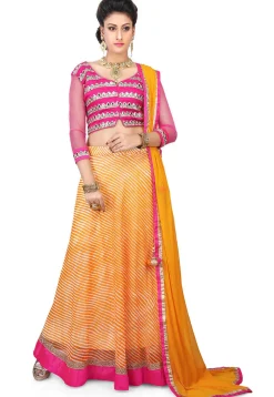 Printed Georgette Circular Lehenga in Yellow