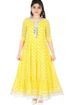Printed Georgette Gown in Yellow