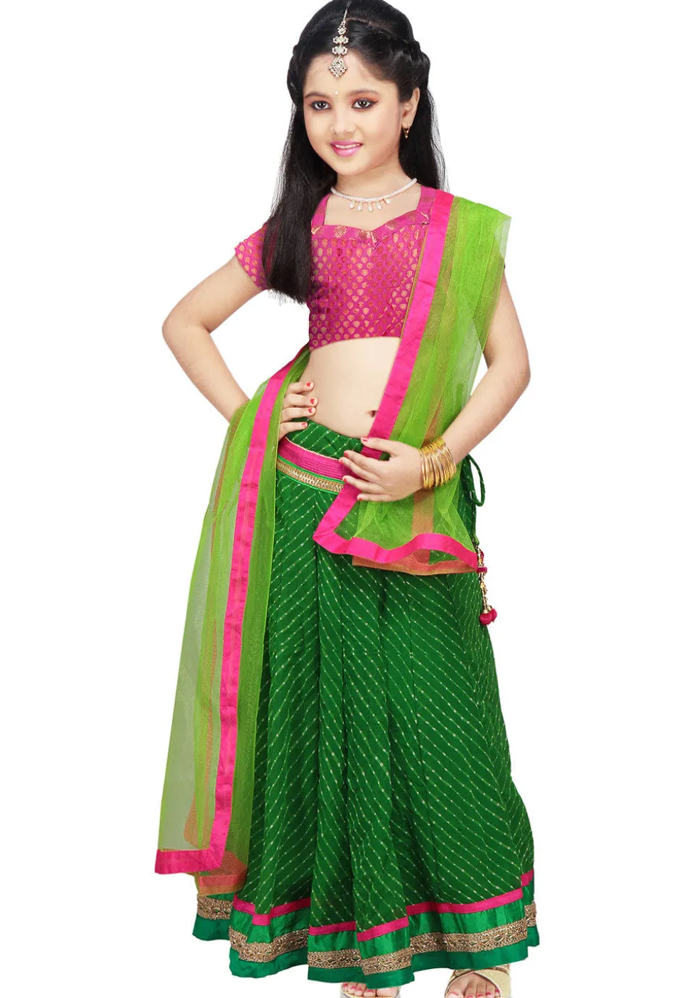 Printed Georgette Lehenga Set in Green
