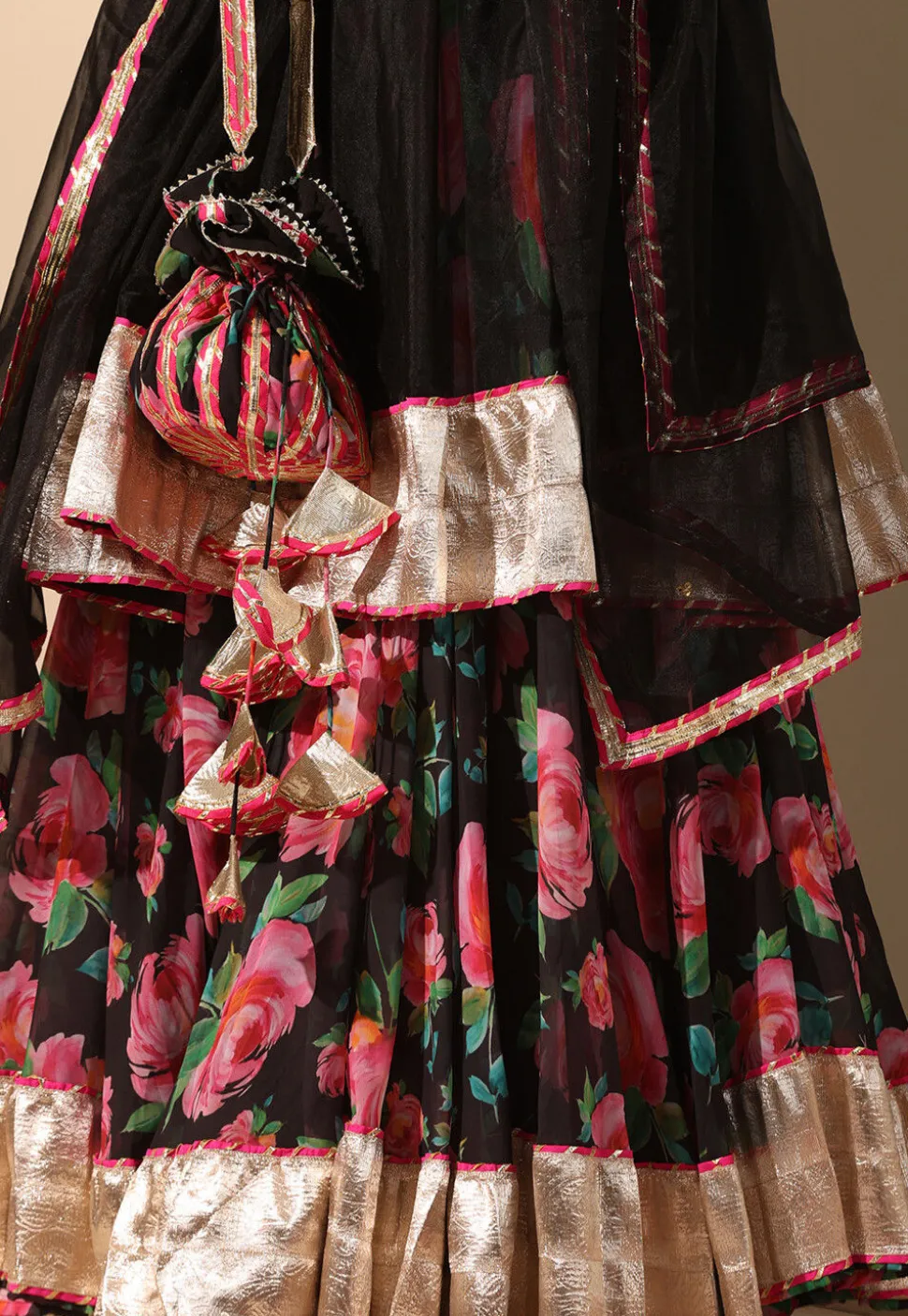 Printed Georgette Lehenga in Black