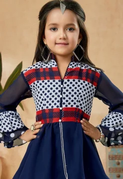 Printed Georgette Pakistani Suit in Navy Blue