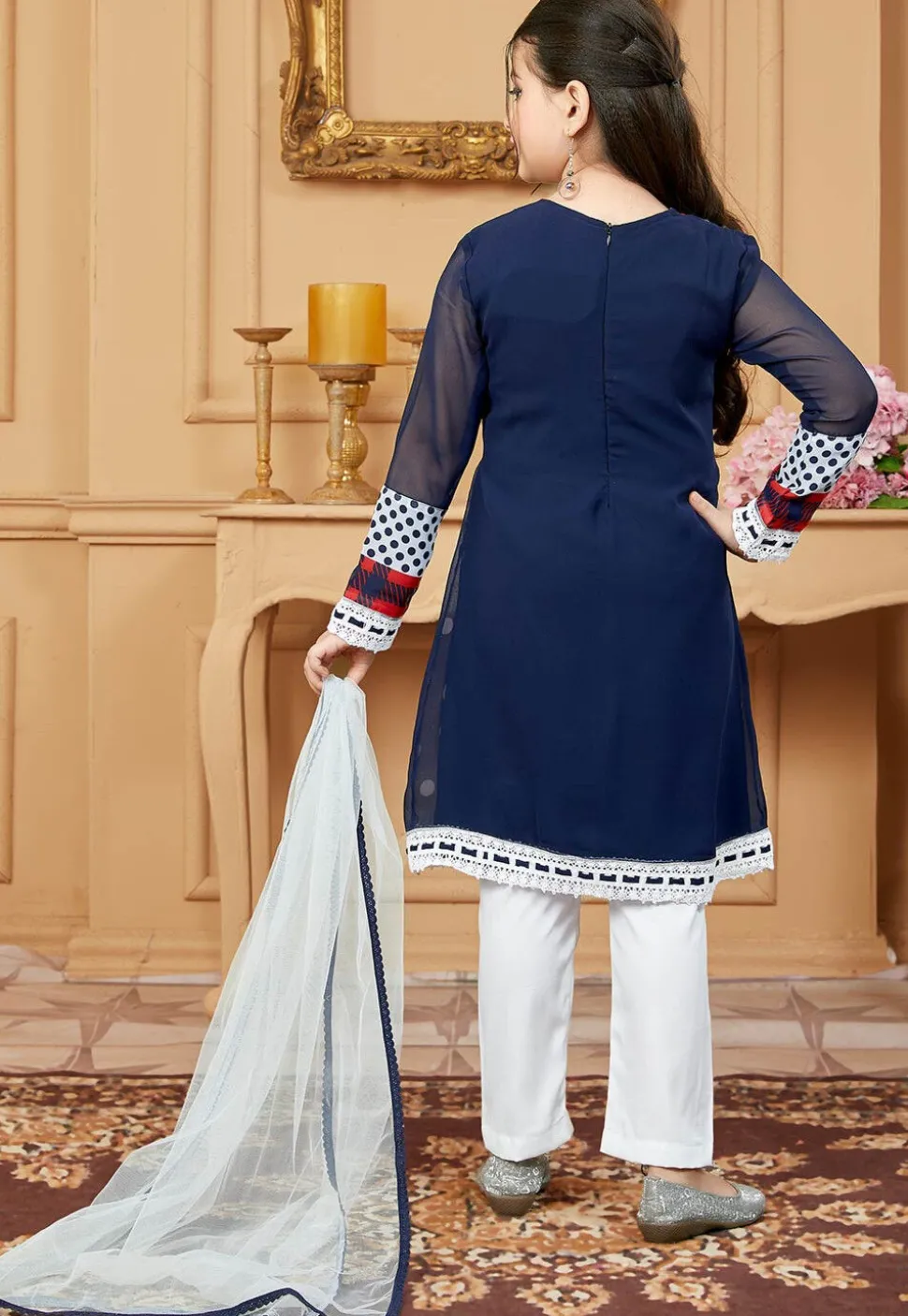 Printed Georgette Pakistani Suit in Navy Blue