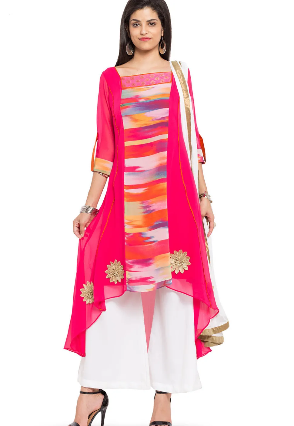 Printed Georgette Pakistani Suit in Fuchsia and Multicolor